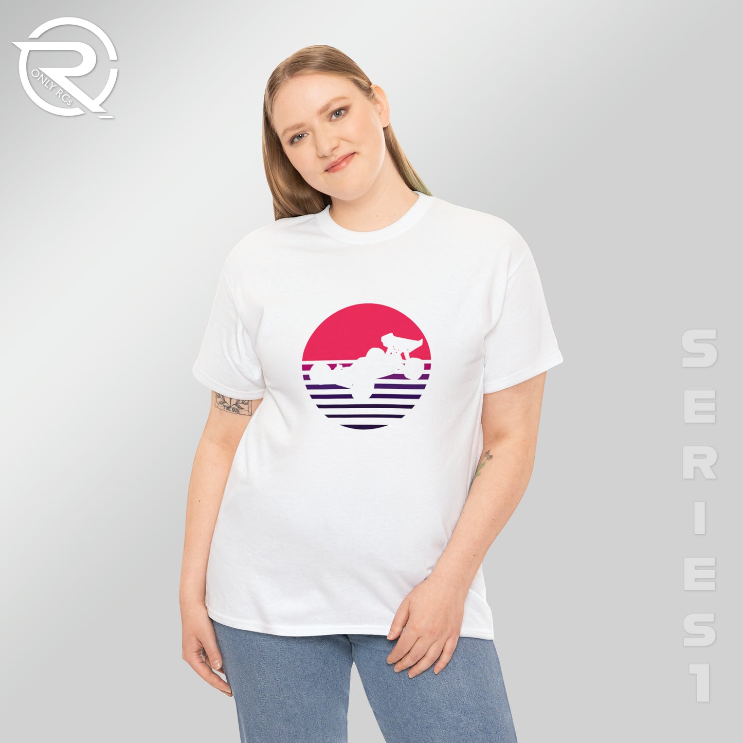 OnlyRCs - Sunset Fade Buggy Pink to Purple Silhouette Unisex Heavy Cotton Tee - Series 1