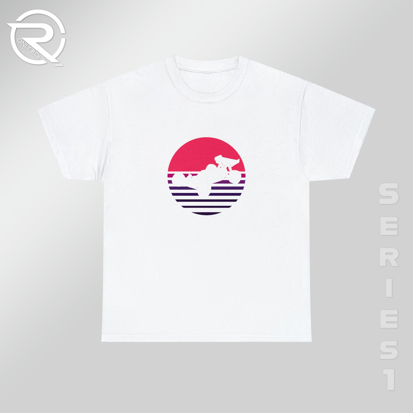 OnlyRCs - Sunset Fade Buggy Pink to Purple Silhouette Unisex Heavy Cotton Tee - Series 1