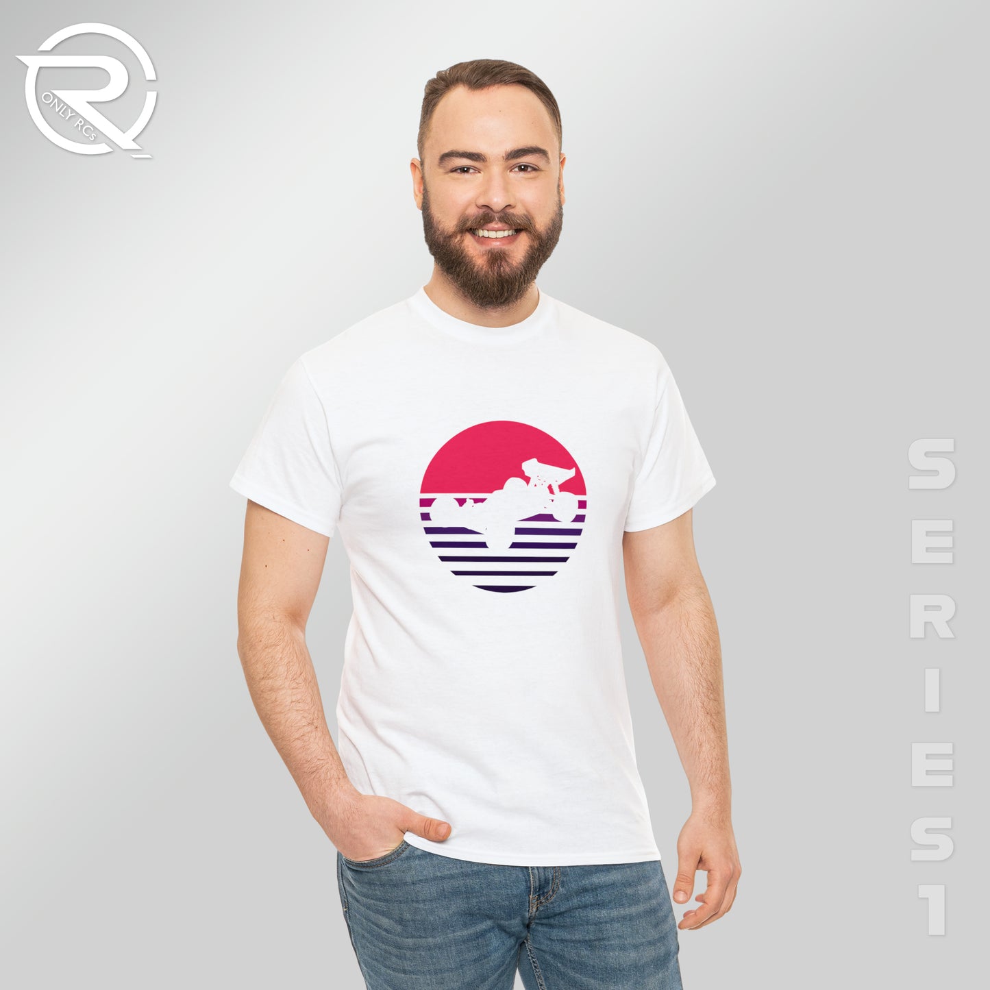 OnlyRCs - Sunset Fade Buggy Pink to Purple Silhouette Unisex Heavy Cotton Tee - Series 1