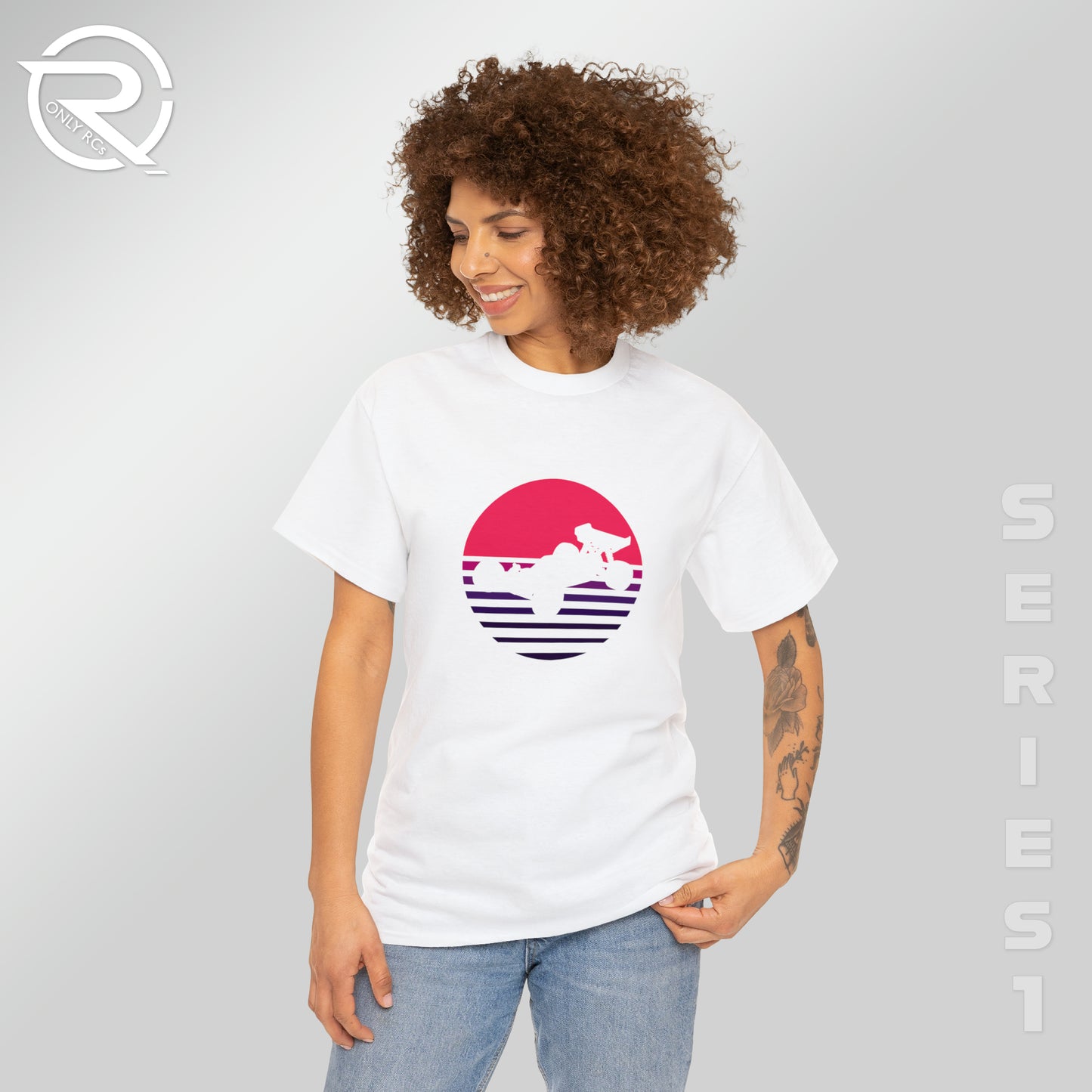 OnlyRCs - Sunset Fade Buggy Pink to Purple Silhouette Unisex Heavy Cotton Tee - Series 1