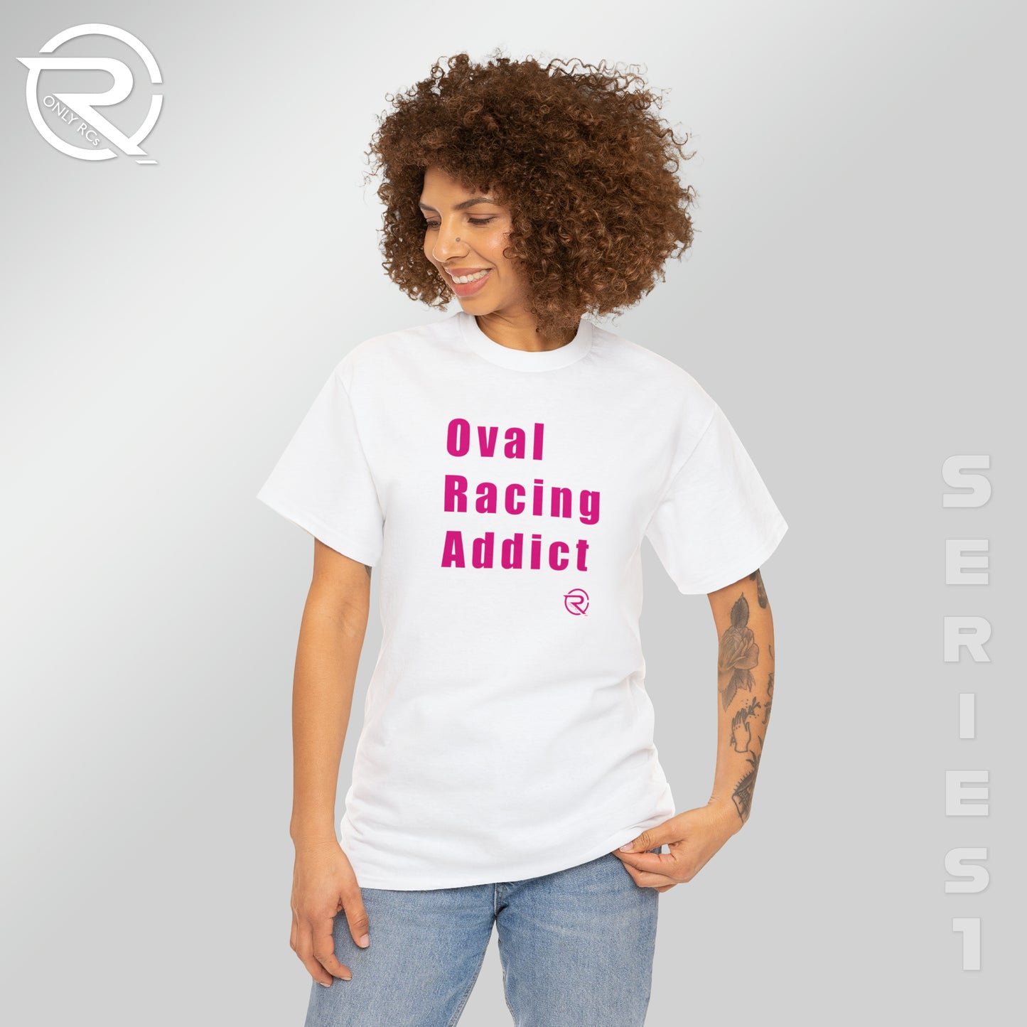 OnlyRCs - Oval Racing Addict Pink Heavy Cotton Tee - Series 1
