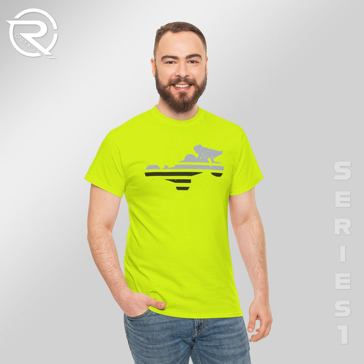 OnlyRCs - Buggy Black and Gray Fade on Safety Green Heavy Cotton Tee - Series 1